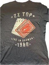ZZ Top Live In Germany 1980 Playing Cards Logo T Shirt Size Large NWNT