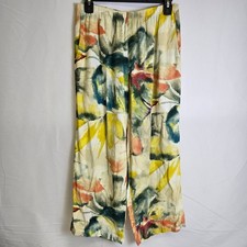 Jams World Wide Leg Cropped Pant, Elastic Waistband, Tropical Print, Medium