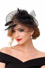 🖤 Eleganter Fascinator Hut mit Schleier & Federn – Damen Haaraccessoire Schwarz