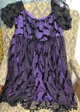 Unique Vintage Black Purple Burnout Bats Velvet Dress Size XL 16 Glam Goth NWOT
