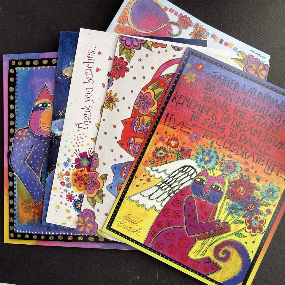 5 LAUREL BURCH CAT GREETING CARD ASSORTMENT BIRTHDAY NEW BABY FRIEND THANK YOU - Image 2 of 3