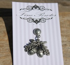 Lead Free Pewter Acorn Pin 2 acorns charm dangle pin lapel pin Made in USA - NEW