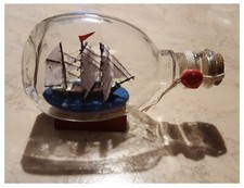 Nave in bottiglia vintage cm 14,5 veliero barca a vela tre alberi in legno