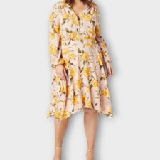 JustFab Plus Size Floral Handkerchief Hem Pink Marble Dress size 2X sweet flirty