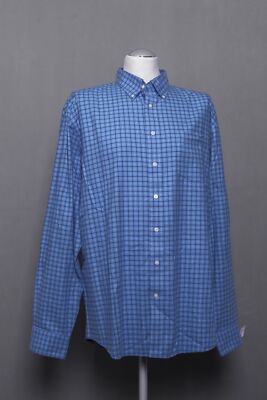 Lands End Freizeithemd Hemd XL blau kariert Langarm Button-Down Baumwolle E64