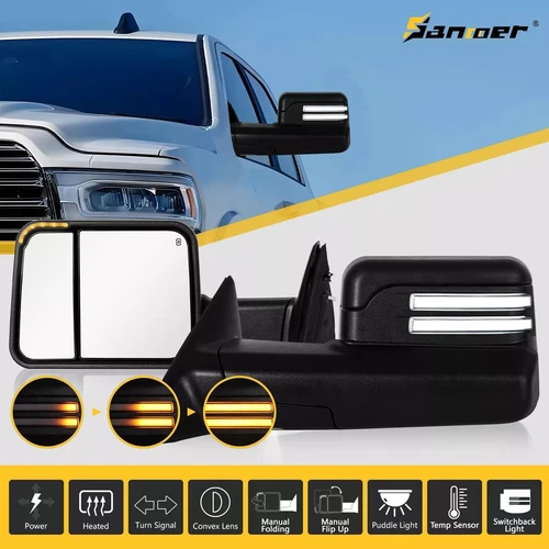 Power Heated Tow Mirrors Switchback Signals For 2019-2024 Dodge Ram 1500 Classic
