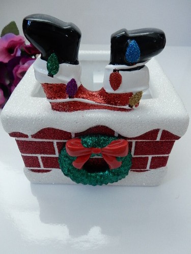Bath Body Works Christmas 3 Wick Ceramic Candle Holder Santa In Chimney SPARKLE - Picture 12 of 12