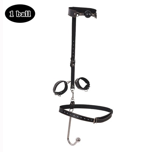 Handcuffs Hook Adjustable Leather Metal Flirt Collar Mouth Plug Hook Binding Kit - Picture 11 of 17