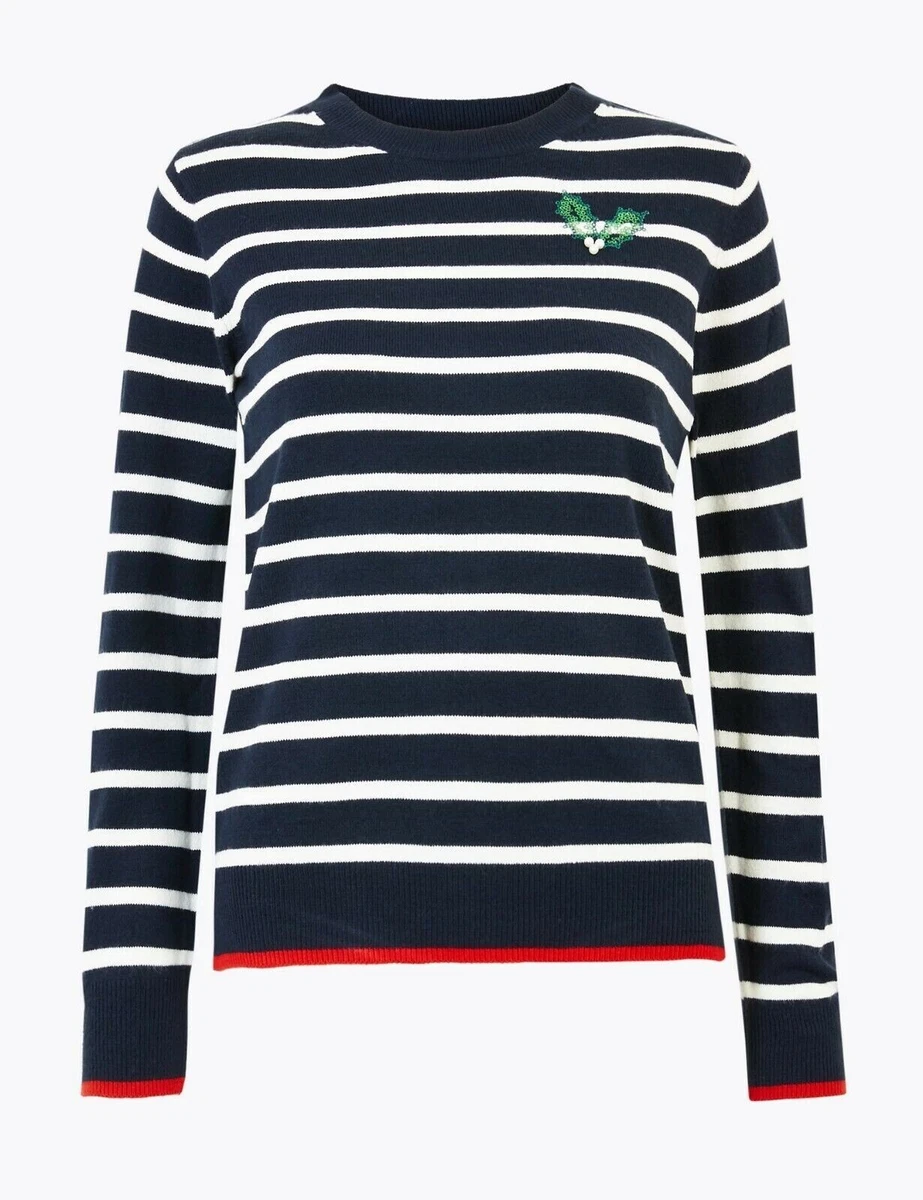 BNWT Gorgeous M S Striped Holly Sequin Embellished Christmas