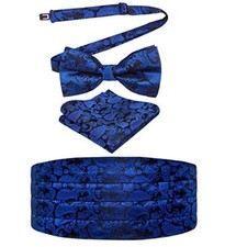 Mens Paisley/Solid Pre-tied Party Adjustable Bow Tie, Royal Blue Paisley 