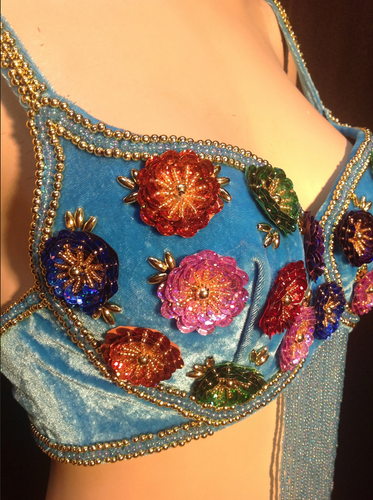 Velvet w/ Flowers~BRA TOP~Large 36D~Carnival~Club~Renn~Belly Dance~U Pick Color - Picture 3 of 6