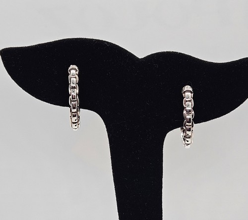 John Hardy JAI 925 Sterling Silver Solid Box Chain Link Hoop Earrings