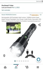 LED rechargeable flashlight, High Lumens 120000 Lumens Super Bright
