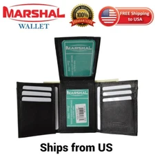 BLACK MEN'S GENUINE LEATHER TRIFOLD WALLET 9 CARD 2 ID WINDOW FLAP TOP HOLDER
