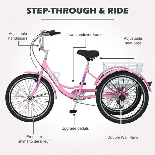 Adult Tricycle Trike 7 Speed 20/24/26in 3-Wheel Bike w/ large Basket for senior - Picture 34 of 130