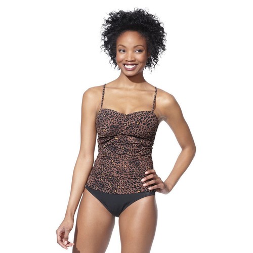 NEW Spanx ASSETS Leopard Print Twist Bandeau TANKINI Top Only SWIMWEAR WOMEN  S M | eBay
