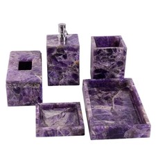 Natural Amethyst Stone 5 Pcs Bathroom Accessories Set Unique Handmade Gifts