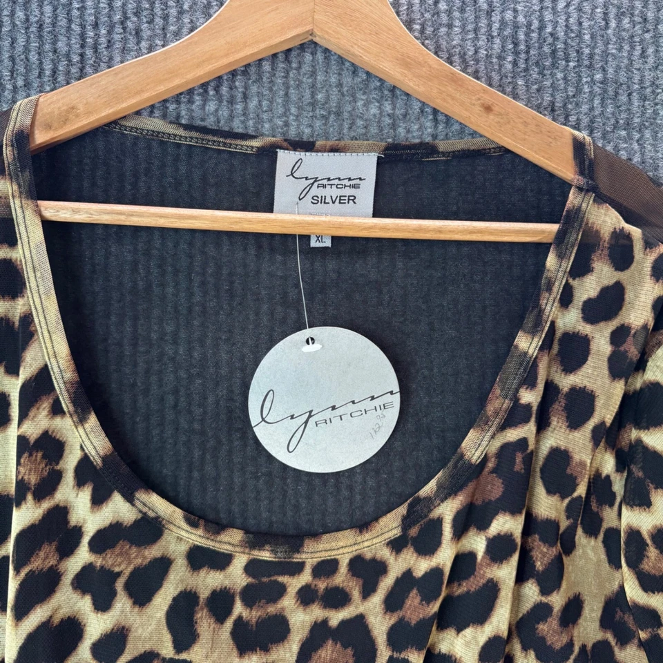 Nuevo Top Lynn Ritchie XL Estampado Leopardo Malla Encaje Y2K Glamour Animal Elástico Transparente Foto 2 de 4