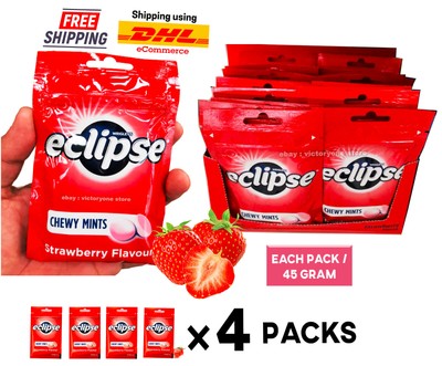 Chewy Mints Wrigley Eclipse Strawberry Flavor Candy Sweets 45g x 4 PACKUNGEN NEU