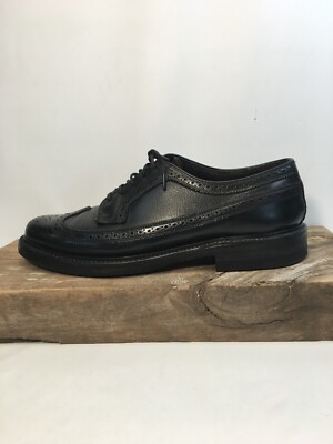 MEN VTG FLORSHEIM 75675 KENMOOR LONGWING BLK LEATHER DERBY