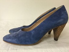MAUD FRIZON blue suede leather vintage shoes with leather cord heel size 37.5