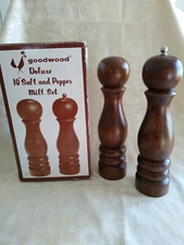 Vintage Goodwood Wooden 10" Salt Shaker and Pepper Mill Set  #292  