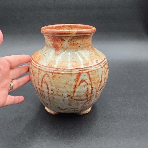 Shino Glazed Studio Art Pottery Vase Unmarked Japanese Style Earthenware MCM - Picture 2 of 8