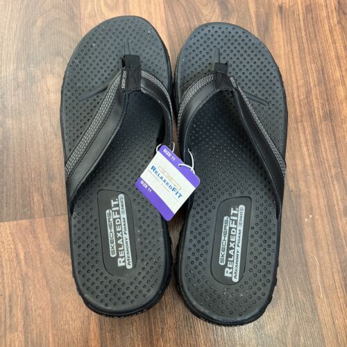 Skechers Men's Relaxed Fit-Reggae-Cobano Flip-Flop  Black Size 11 - Picture 1 of 7
