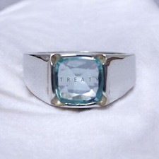 Aquamarine Cushion Cut Gemstone With 925 Sterling Silver Ring For Men's 672