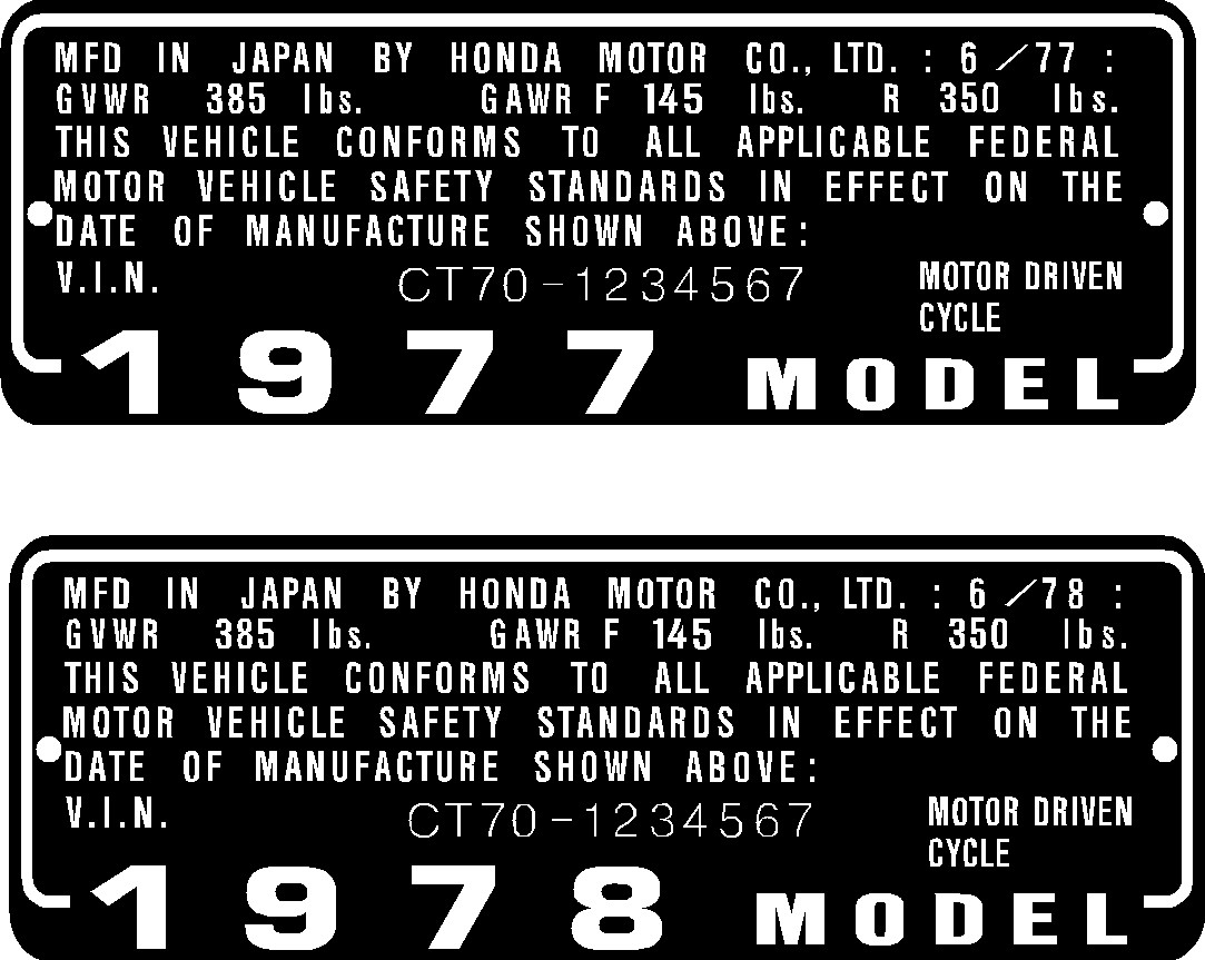 HONDA CT70 1977 and 1978 HEADTUBE TAG / REPRO DECAL | eBay
