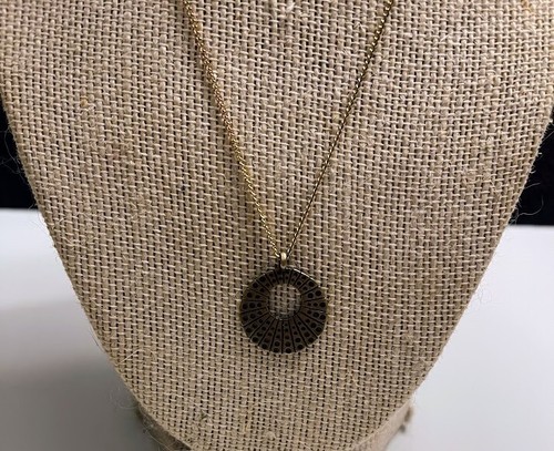 Saki bronze modernist pendant necklace circle 18 in gold tone chain Minimalist - Picture 1 of 4