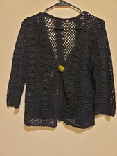 Lux Knitted Women's Openwork Jacket Sweater- Black Color With A Button