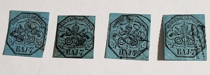 ITALY(ROMAN STATES)- 1852-(4 USED SCOTT # 8 STAMPS)