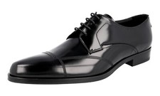 PRADA Polished Leather Pointed Derby Dress Shoes - 2EA150 Black NEW