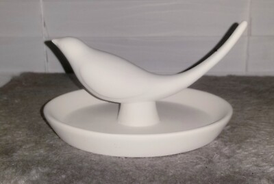 West Elm White Bisque Ceramic bird ring holder trinket dishapprox 6''Nice...
