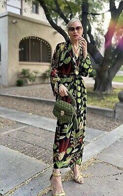 ZARA WOMAN LONG FLOWY BELTED CHIFFON DRESS GREEN SIZE XS ZARA WOMAN LONG FLOWY BELTED CHIFFON DRESS GREEN SIZE XS