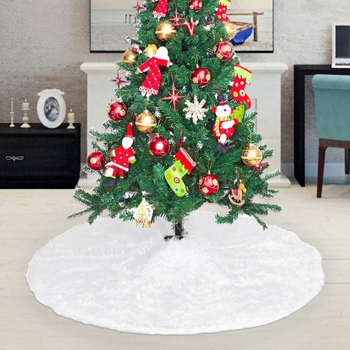 Christmas Tree Skirt White Faux Fur Xmas Floor Mat Ornaments Decoration