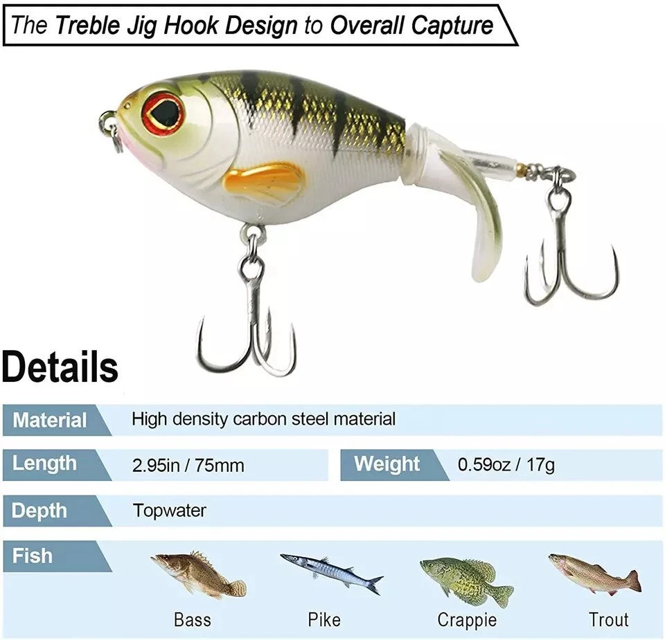 Whopper Plopper 75mm 17g Topwater Rotating Wobbler Crankbait Lure - 28 colors - Image 2 of 4