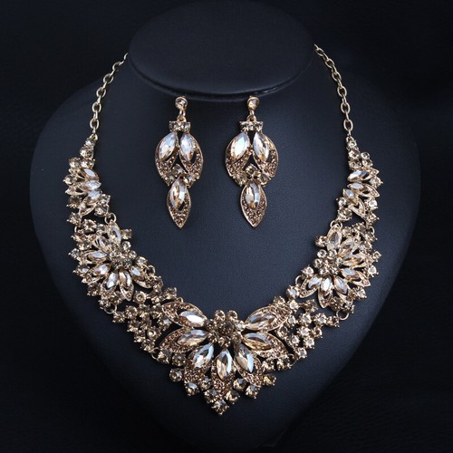 Fashion Flower Women Statement Necklace Earring Crystal Jewelry Set Bridal Gifts - 第 66/661 張圖片