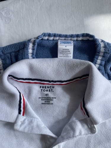 Gymboree Boys Cable Knit Sweater Vest + Collared Shirt Size 4 Blue White Trim - Picture 4 of 5