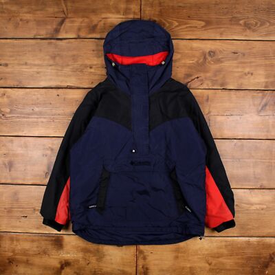 Vintage Columbia Outdoorjacke L Pullover 1/4 Zip Kapuze Blau Damen
