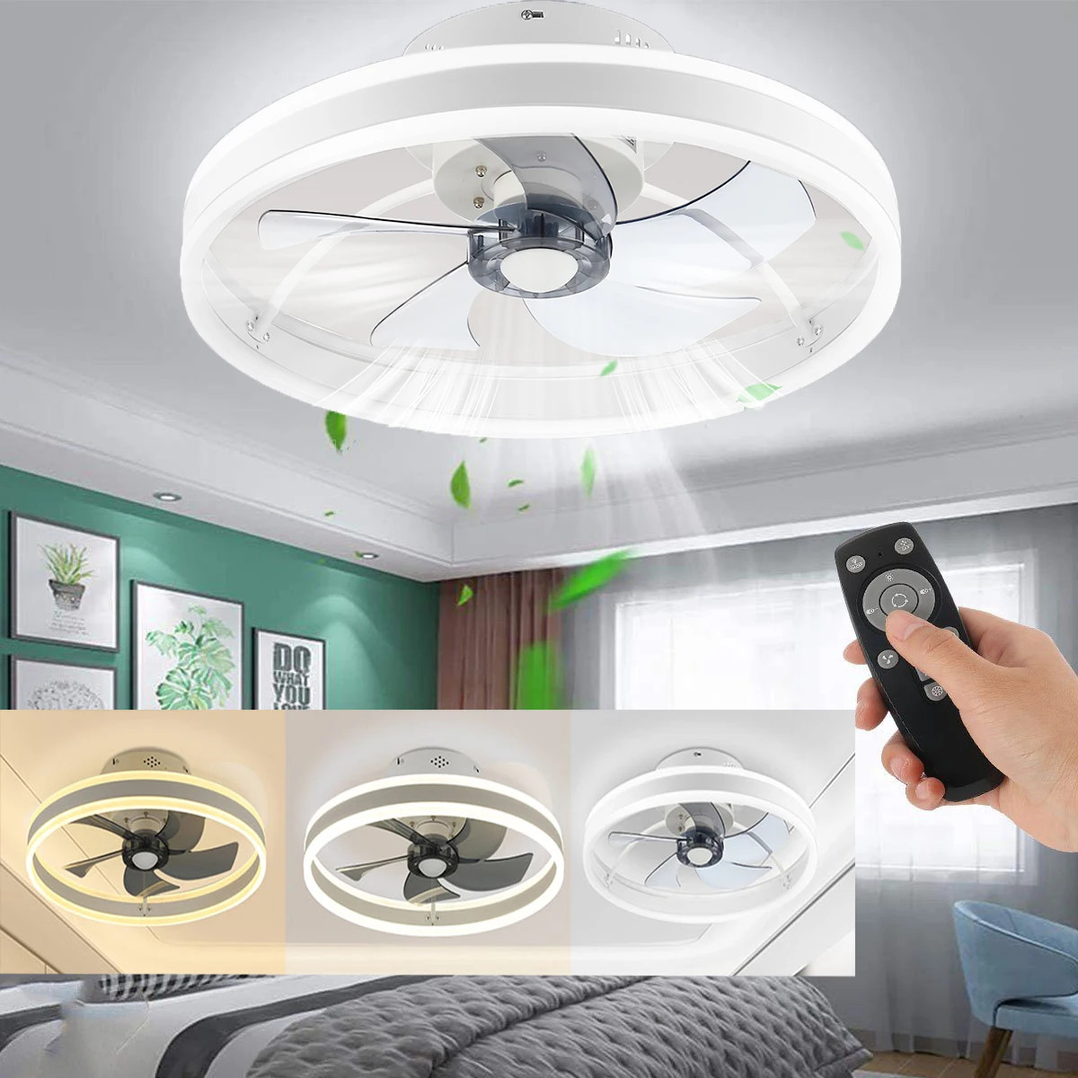 Ventilateur de plafond pour salon et chambre avec éclairage LED doux