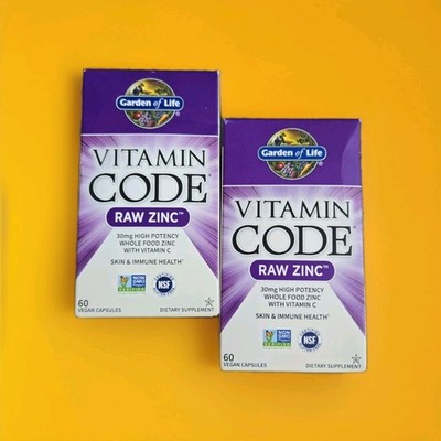 2x Garden of Life Vitamin Code Raw Zinc 60 Capsules EXP 10/2028