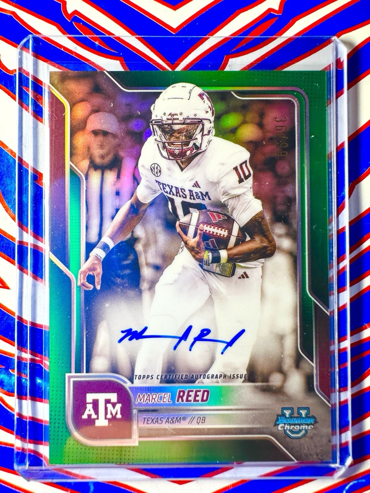 2025 Bowman Chrome U Marcel Reed Green Refractor Auto /99 #BCA-MRE Texas A&M