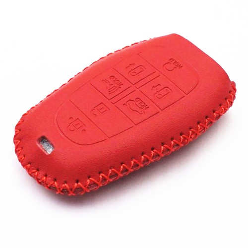 2Pcs Red Leather For 2020 2021 2022 2023 Hyundai Sonata Nexo 7 Buttons Key Fob - Picture 5 of 5