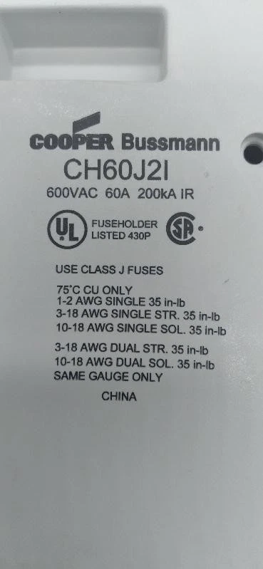 Cooper Bussmann CH60J2I Fuse Holder 600V 60Amp - Image 2 of 4