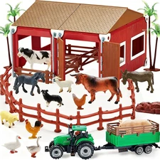 Mini Toy Barn Farm Toys Playset, 66PCS Plastic Farm Animals Figurines and Fence