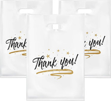 Zwish 100 Pack Die Cut White Thank You Bags 12" X 15" Plastic Merchandise 2.75 M