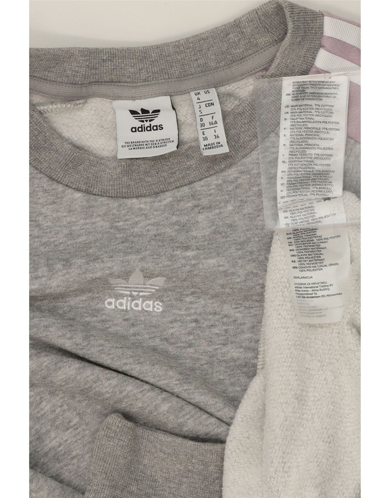 ADIDAS Womens Oversized Sweatshirt Jumper UK 4 XS  Grey Colourblock Cotton DT73 thumbnail 3