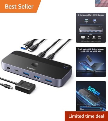Compact USB A & C Switcher - Share 4 Devices with Remote Control Flexibility